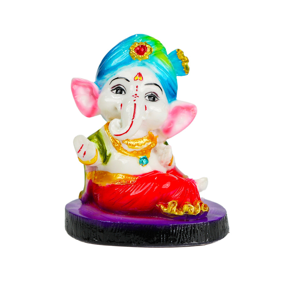 Cute Ganesha Statue Sculpture Hindu God Idol Handmade Figurine Good Luck Gift for  home, Mandir, Office, Pooja Table Prayer Figurine Resin Statue - Blue Cap & Purple Base