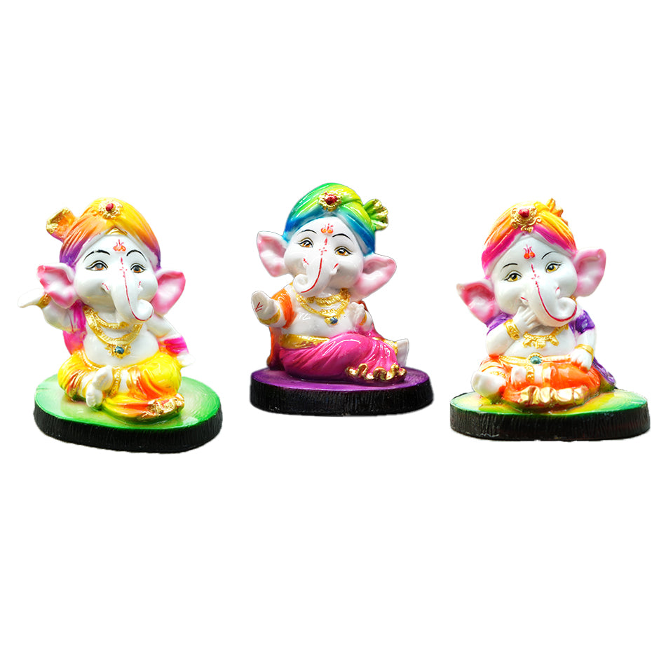 Cute Ganesha Statue Sculpture Hindu God Idol Handmade Figurine Good Luck Gift for home, Mandir, Office, Pooja Table Prayer Figurine Resin Statue- Set of 3