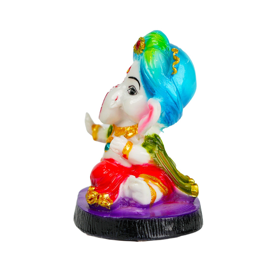 Cute Ganesha Statue Sculpture Hindu God Idol Handmade Figurine Good Luck Gift for  home, Mandir, Office, Pooja Table Prayer Figurine Resin Statue - Blue Cap & Purple Base