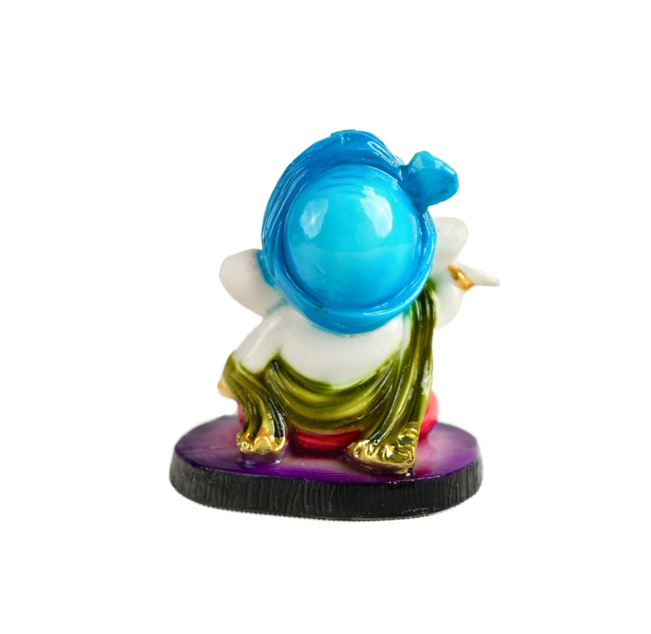 Cute Ganesha Statue Sculpture Hindu God Idol Handmade Figurine Good Luck Gift for Car Dashboard- Blue Pagdi, Purple Base