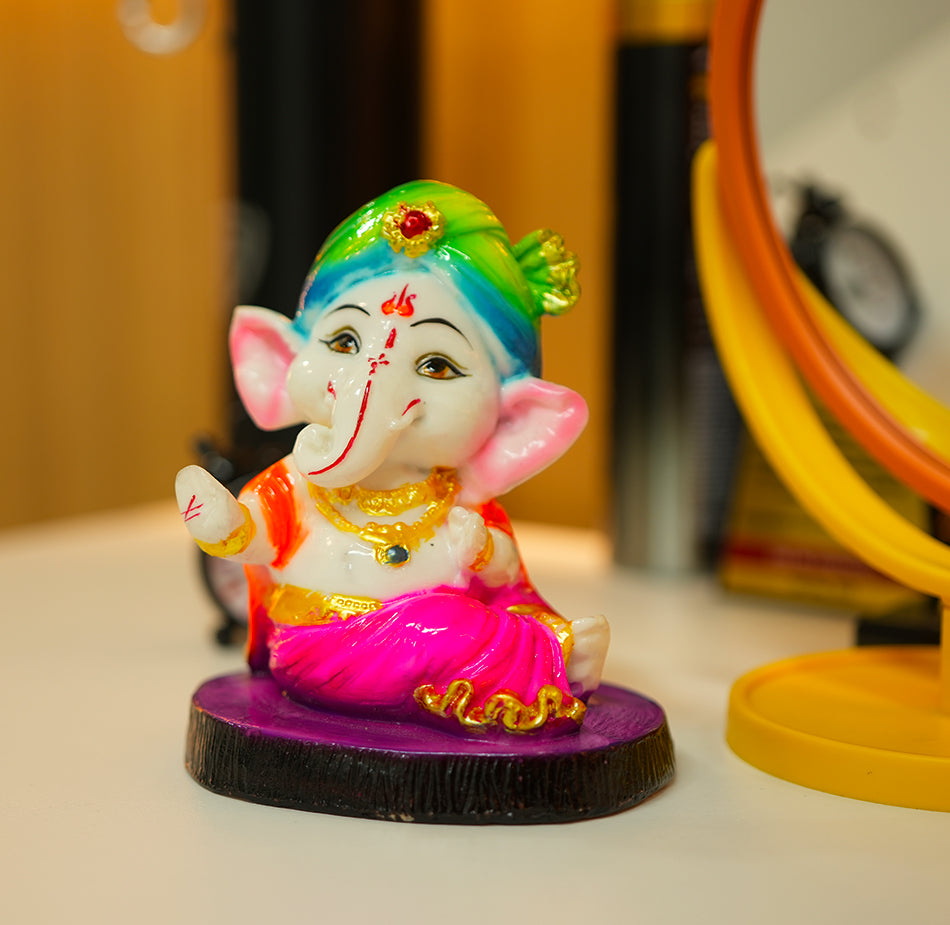 Cute Ganesha Statue Sculpture Hindu God Idol Handmade Figurine Good Luck Gift for home, Mandir, Office, Pooja Table Prayer Figurine Resin Statue- Set of 3