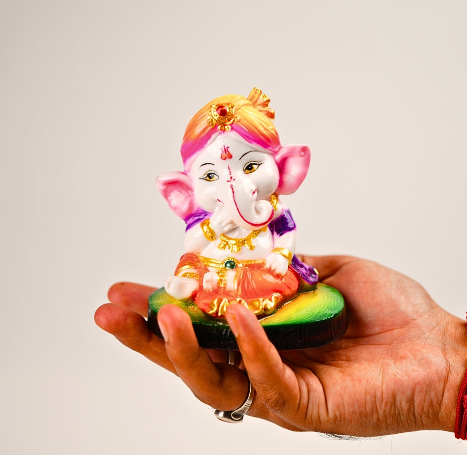 Cute Ganesha Statue Sculpture Hindu God Idol Handmade Figurine Good Luck Gift for home, Mandir, Office, Pooja Table Prayer Figurine Resin Statue- Set of 3