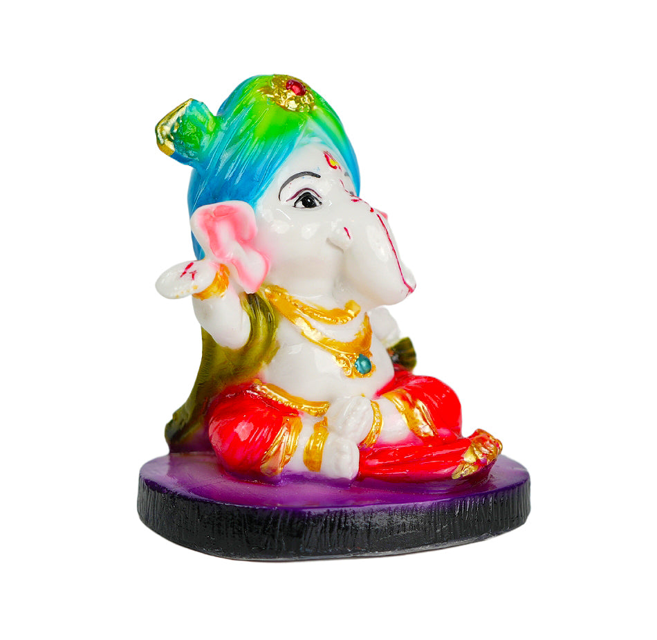 Cute Ganesha Statue Sculpture Hindu God Idol Handmade Figurine Good Luck Gift for  home, Mandir, Office, Pooja Table Prayer Figurine Resin Statue - Blue Cap & Purple Base