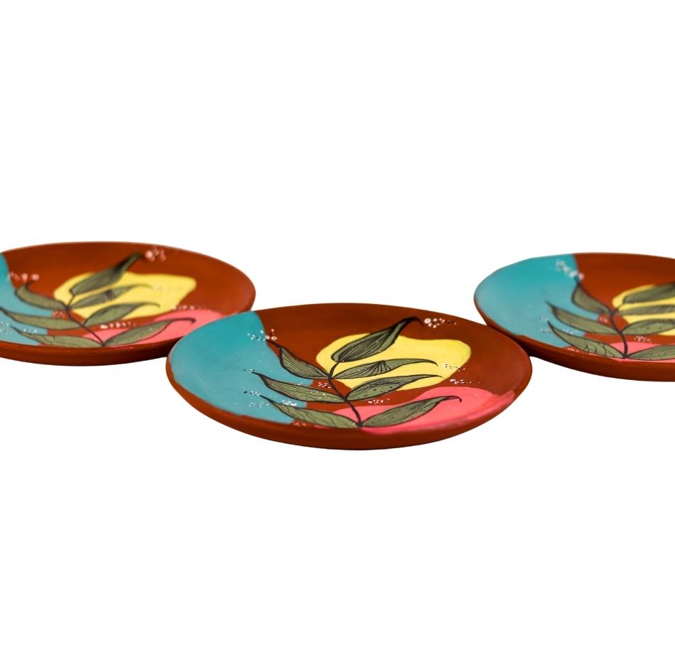 Hand-painted Terracotta Decorative Wall Plate - (Set of 3)