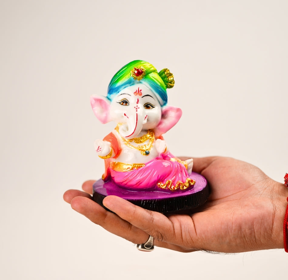 Cute Ganesha Statue Sculpture Hindu God Idol Handmade Figurine Good Luck Gift for home, Mandir, Office, Pooja Table Prayer Figurine Resin Statue- Set of 3