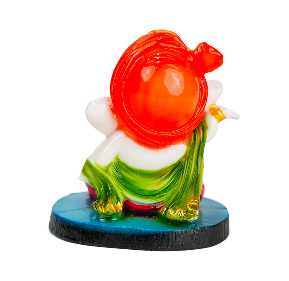 Cute Ganesha Statue Sculpture Hindu God Idol Handmade Figurine Good Luck Gift for Car Dashboard- Orange Cap & blue Base (SBMV000098)