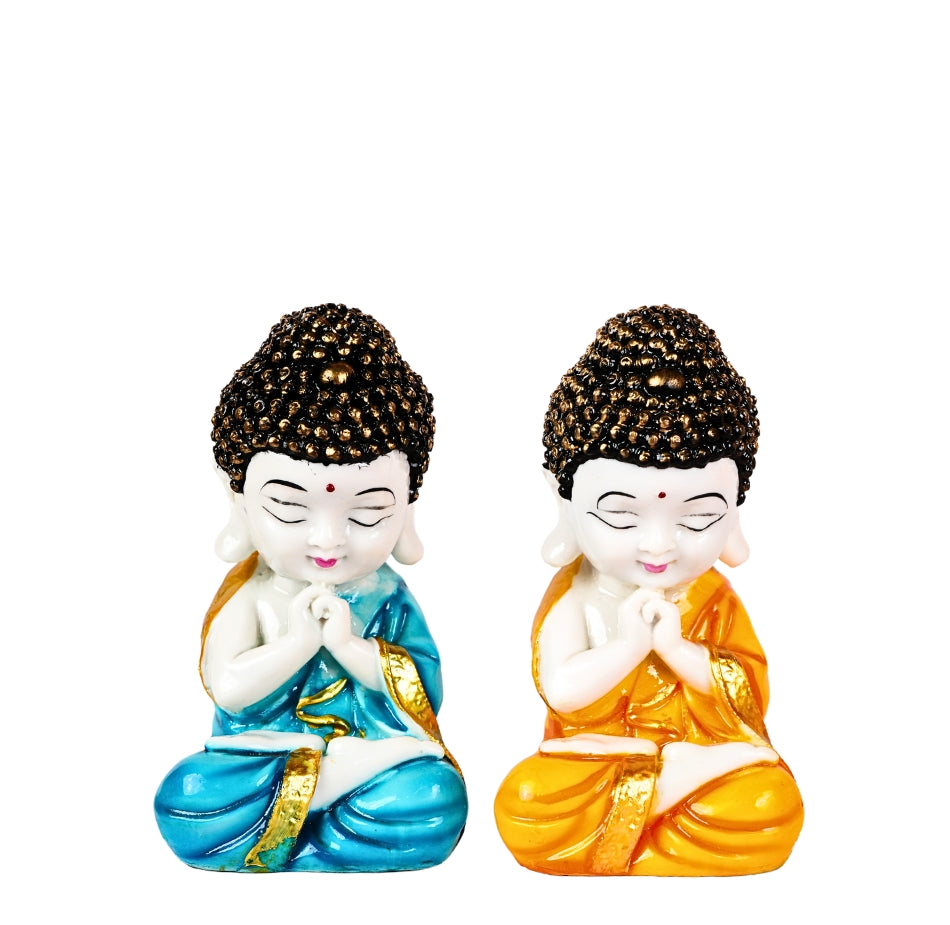 Small Buddha Monk Statues, Buddha Set of 2 Pcs