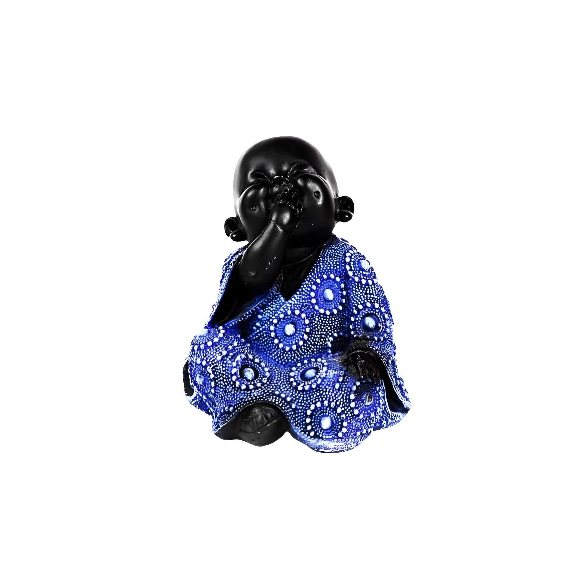 Small Buddha Monk Statues, Buddha Set of 3 Pcs - Blue and black