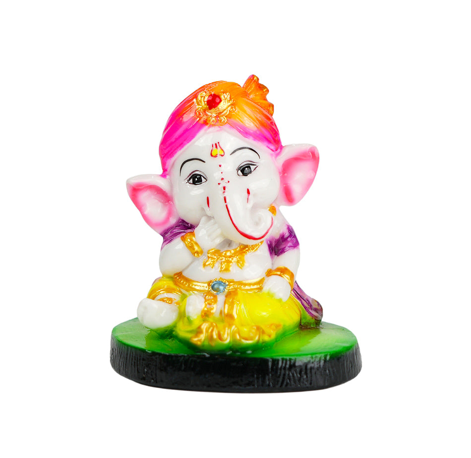 Cute Ganesha Statue Sculpture Hindu God Idol Handmade Figurine Good Luck Gift for  home, Mandir, Office, Pooja Table Prayer Figurine Resin Statue - Purple Cap & Green Base