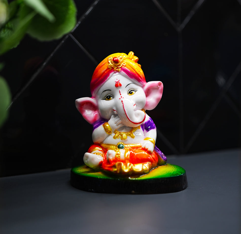 Cute Ganesha Statue Sculpture Hindu God Idol Handmade Figurine Good Luck Gift for home, Mandir, Office, Pooja Table Prayer Figurine Resin Statue- Set of 3