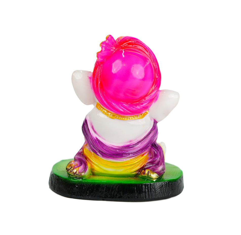 Cute Ganesha Statue Sculpture Hindu God Idol Handmade Figurine Good Luck Gift for  home, Mandir, Office, Pooja Table Prayer Figurine Resin Statue - Purple Cap & Green Base