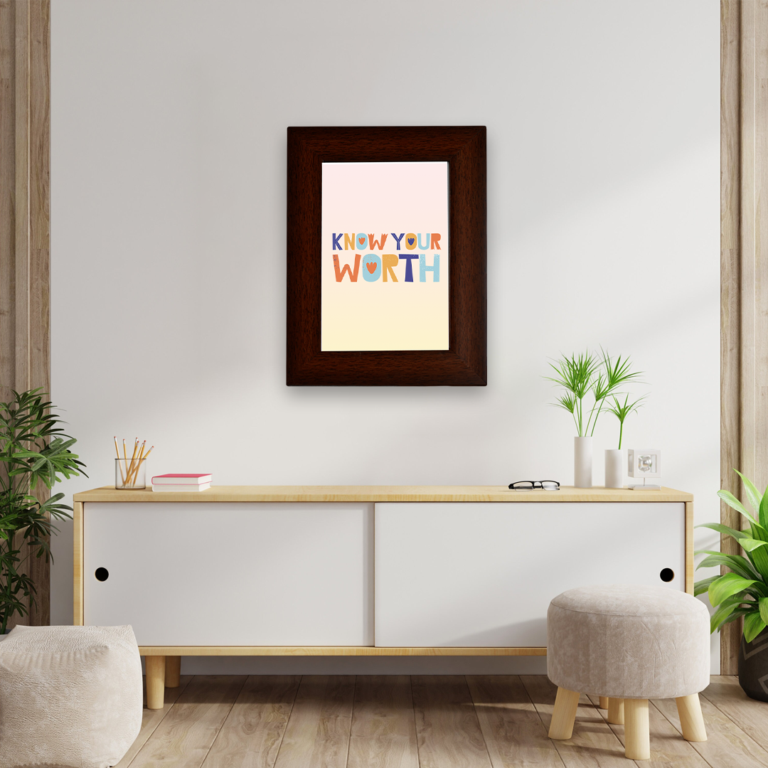 Motivational Quotes Framed "Know Your Worth" Photo Frames for Office Home Décor (6x4 Inch)