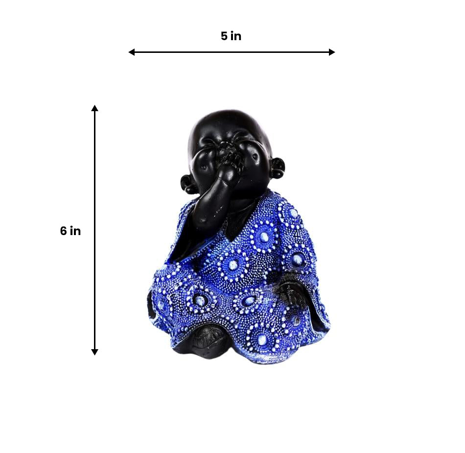 Small Buddha Monk Statues, Buddha Set of 3 Pcs - Blue and black