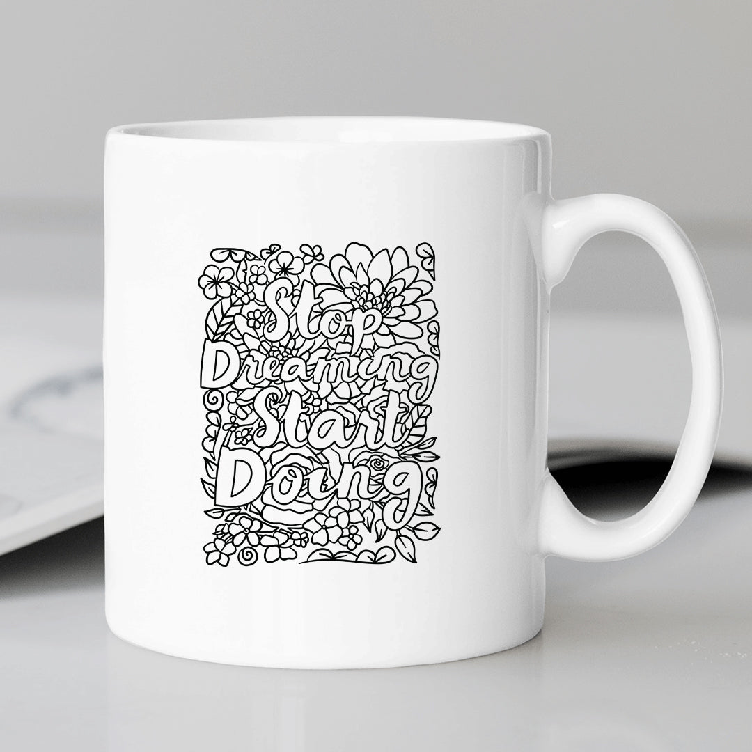 Cute Doodles Theme Stop Dreaming Start Doing Printed Coffee Mug Microwave Safe Coffee Mug for Gift