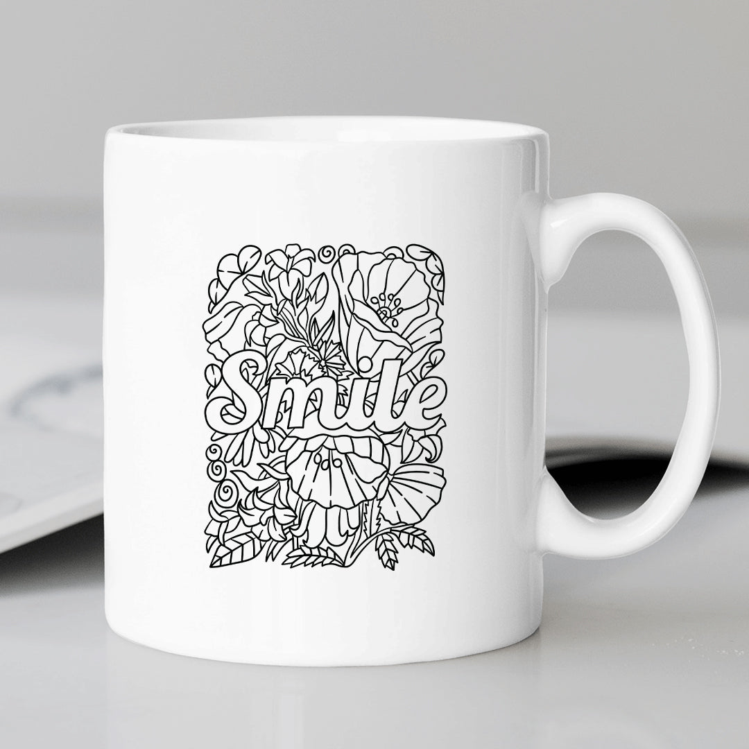 Cute Doodles Theme Smile Printed Coffee Mug Microwave Safe Coffee Mug for Gift