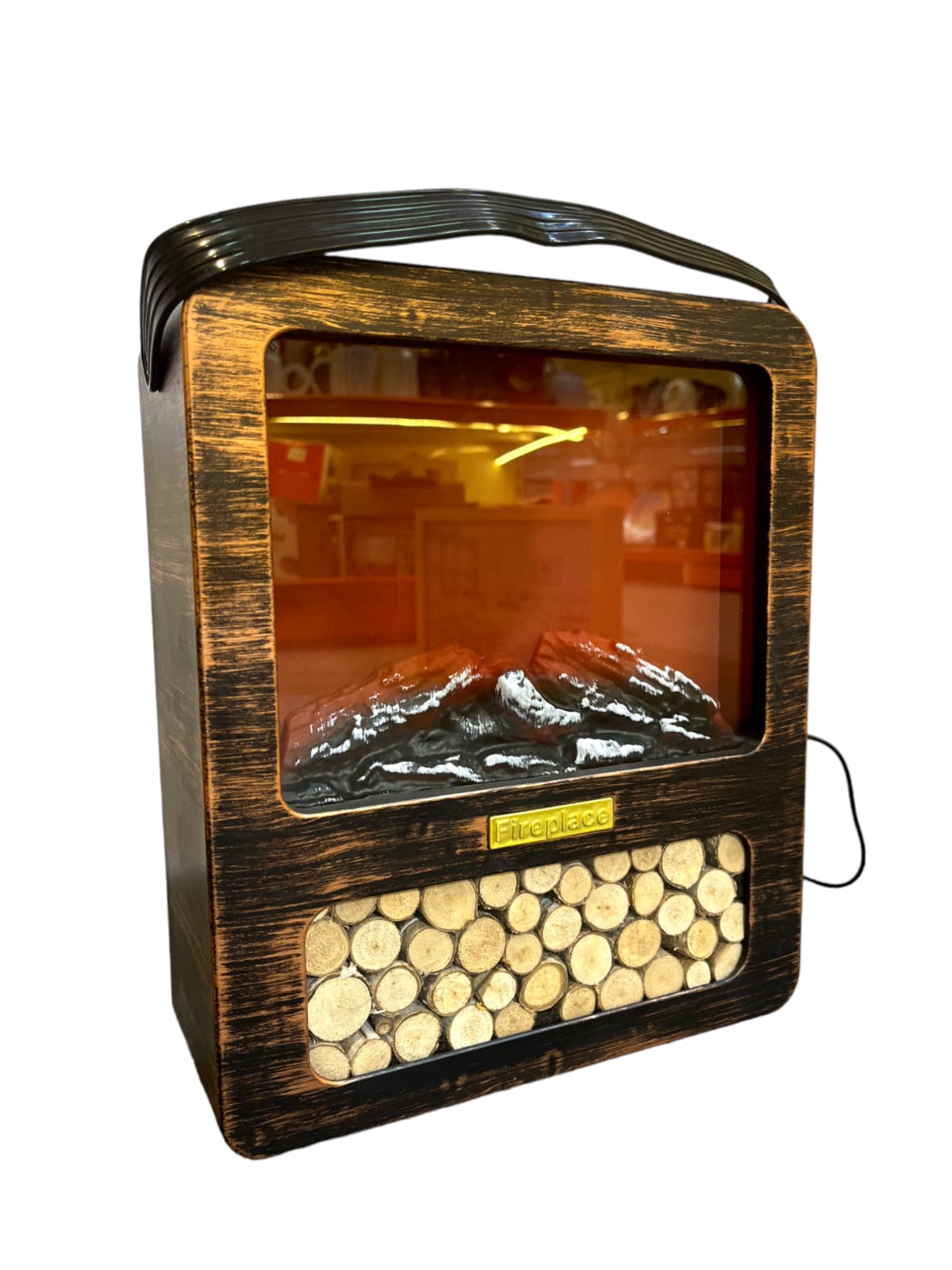 Artificial LED Fireplace with Realistic Log Wood Burning Flame Simulation Effect USB Operated Portable Tabletop Fire Light (Multicolour)